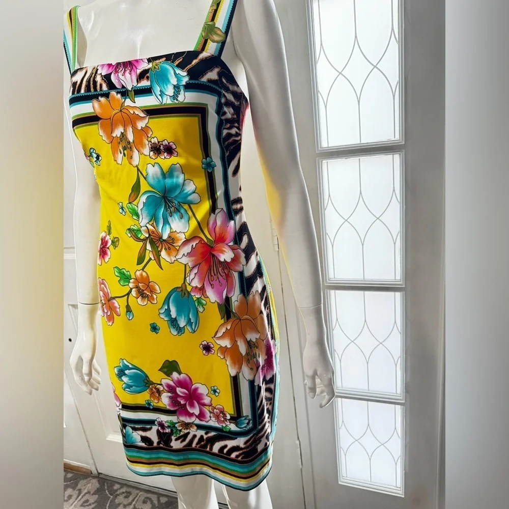 Cache Vintage Tropical Floral Tiger Print Dress Summer Beach Sz 8 P-45